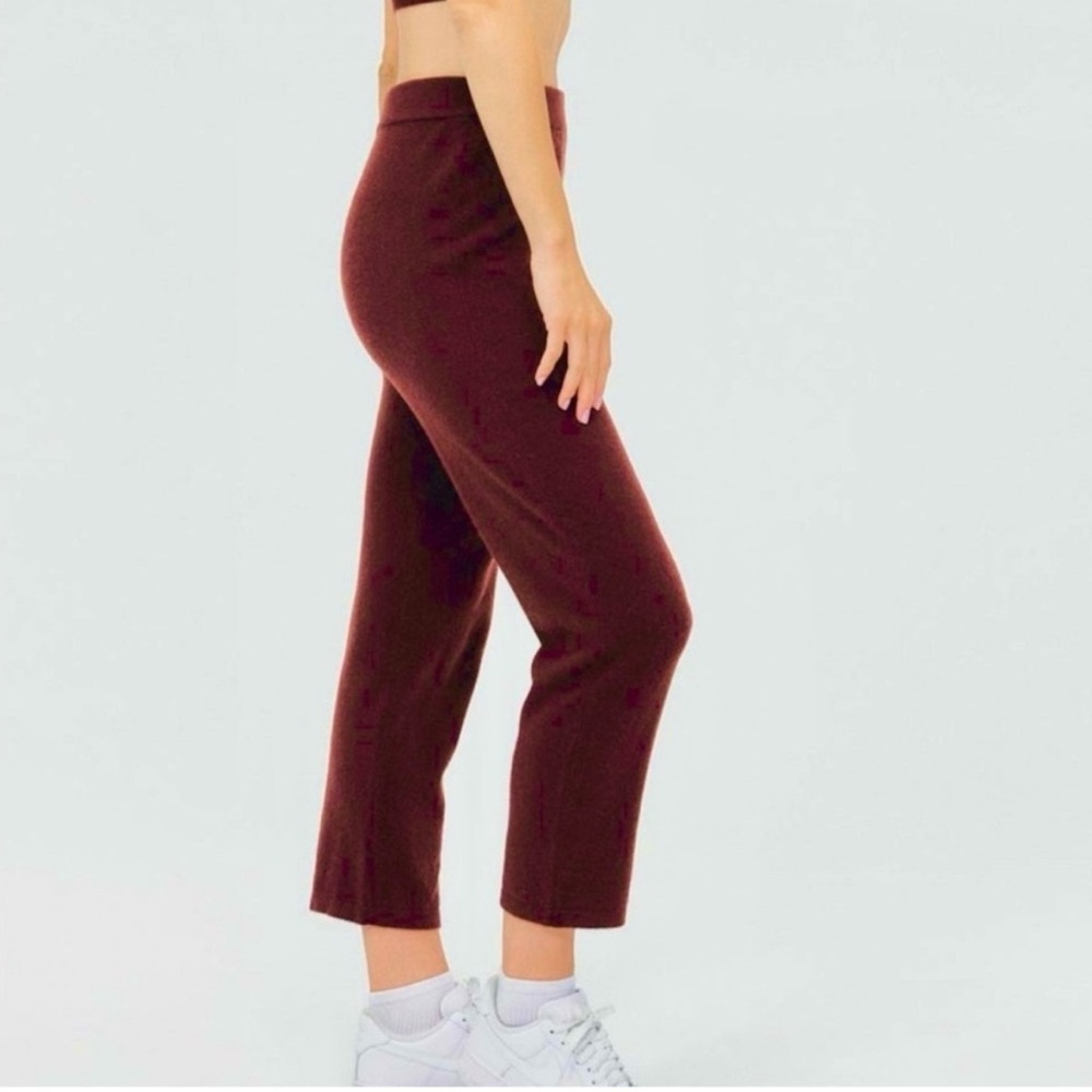 SOLD Naadam Cashmere Cropped Pants High Waisted Straight Leg Maroon Burgundy XXS - Picture 4 of 10